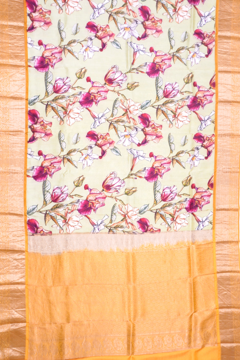 Soft Silk loral Printed Pastel Green Saree