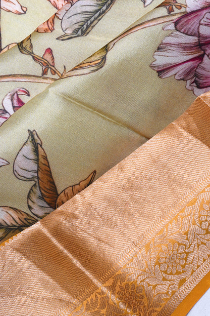 Soft Silk loral Printed Pastel Green Saree