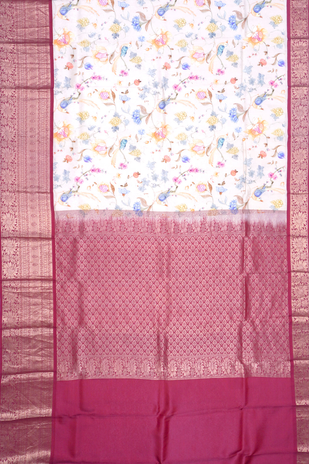 Soft Silk Floral Printed White Saree