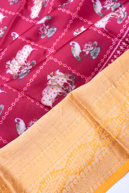 Soft Silk Pichwai Printed Prle Saree