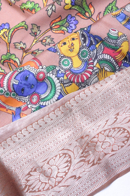 Soft Silk Floral Printed Brown Saree