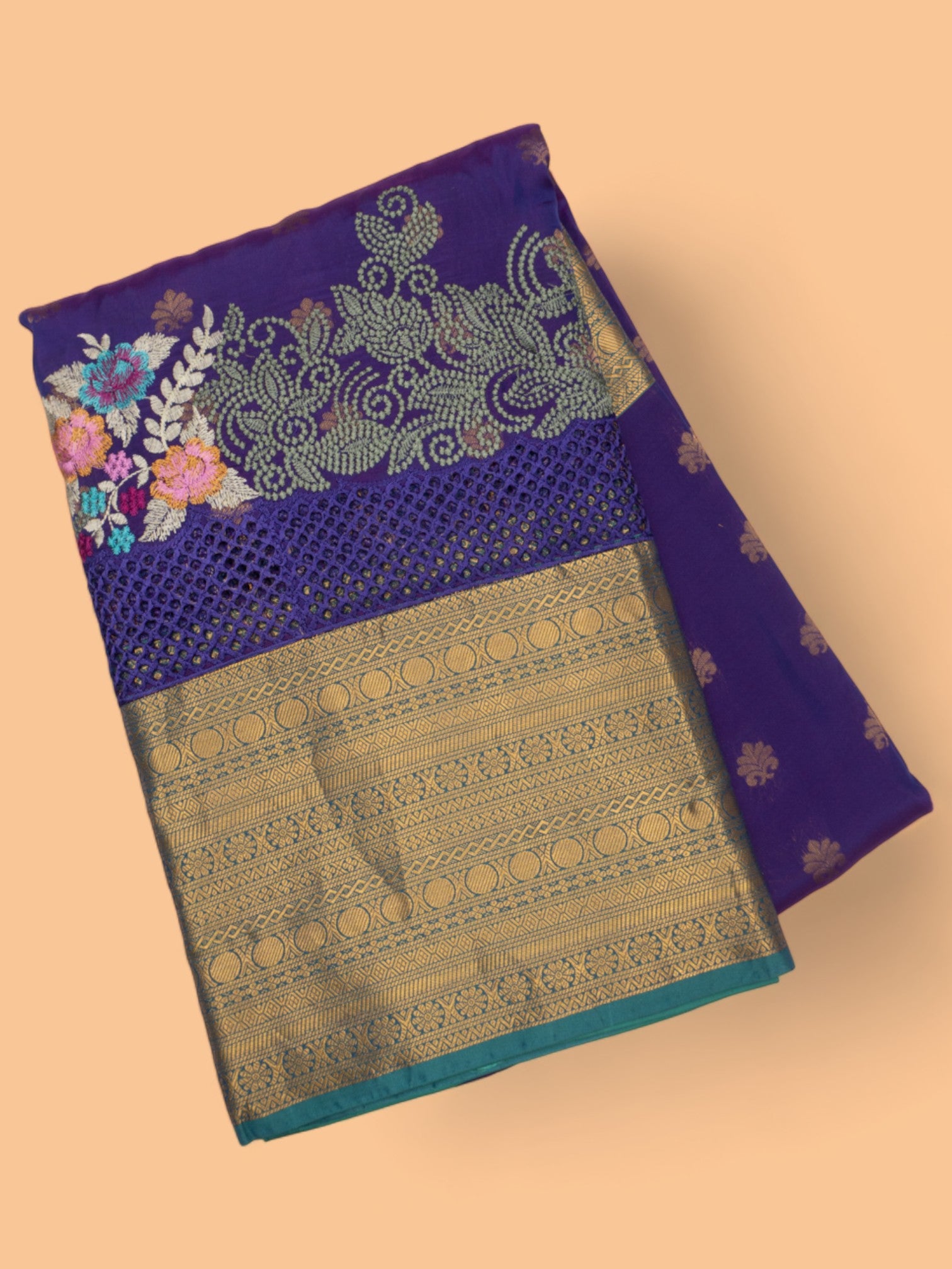 Soft Silk Butta Dark Blue Saree With Cut Work