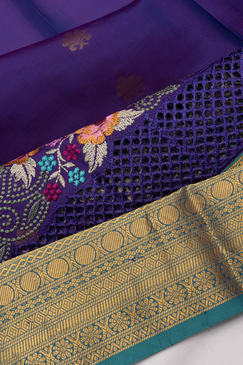 Soft Silk Butta Dark Blue Saree With Cut Work