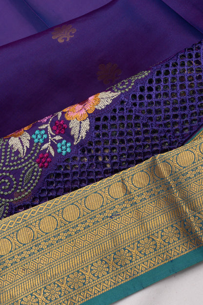 Soft Silk Butta Dark Blue Saree With Cut Work