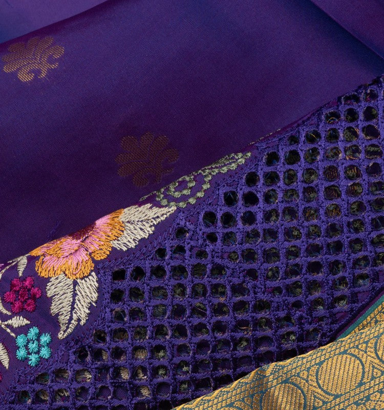 Soft Silk Butta Dark Blue Saree With Cut Work