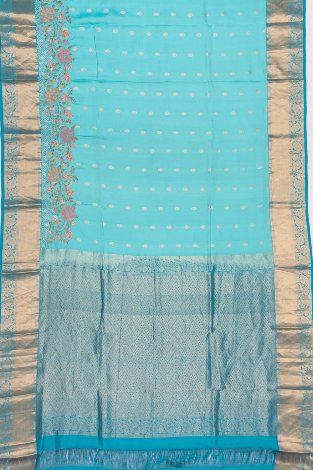 Soft Silk Butta Sky Blue Saree With Cut Work