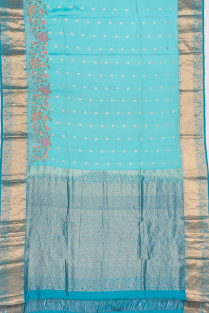Soft Silk Butta Sky Blue Saree With Cut Work