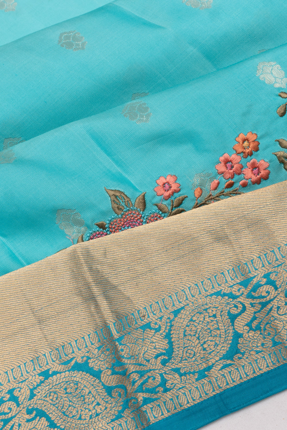 Soft Silk Butta Sky Blue Saree With Cut Work