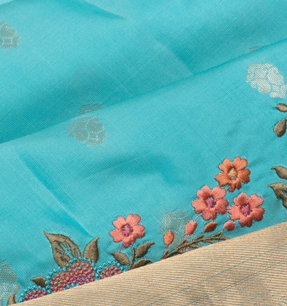Soft Silk Butta Sky Blue Saree With Cut Work