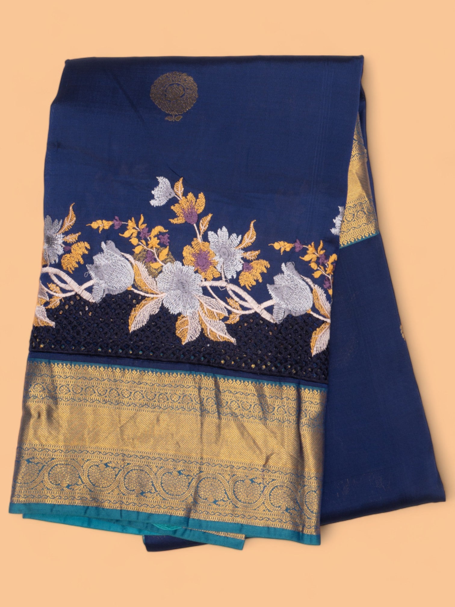 Soft Silk Butta Blue Saree With Cut Work
