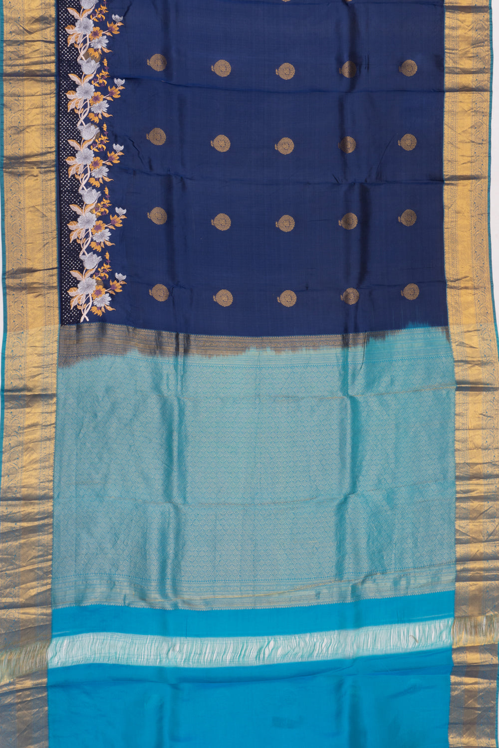 Soft Silk Butta Blue Saree With Cut Work