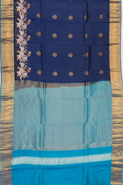 Soft Silk Butta Blue Saree With Cut Work