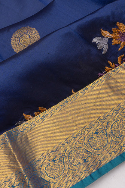 Soft Silk Butta Blue Saree With Cut Work