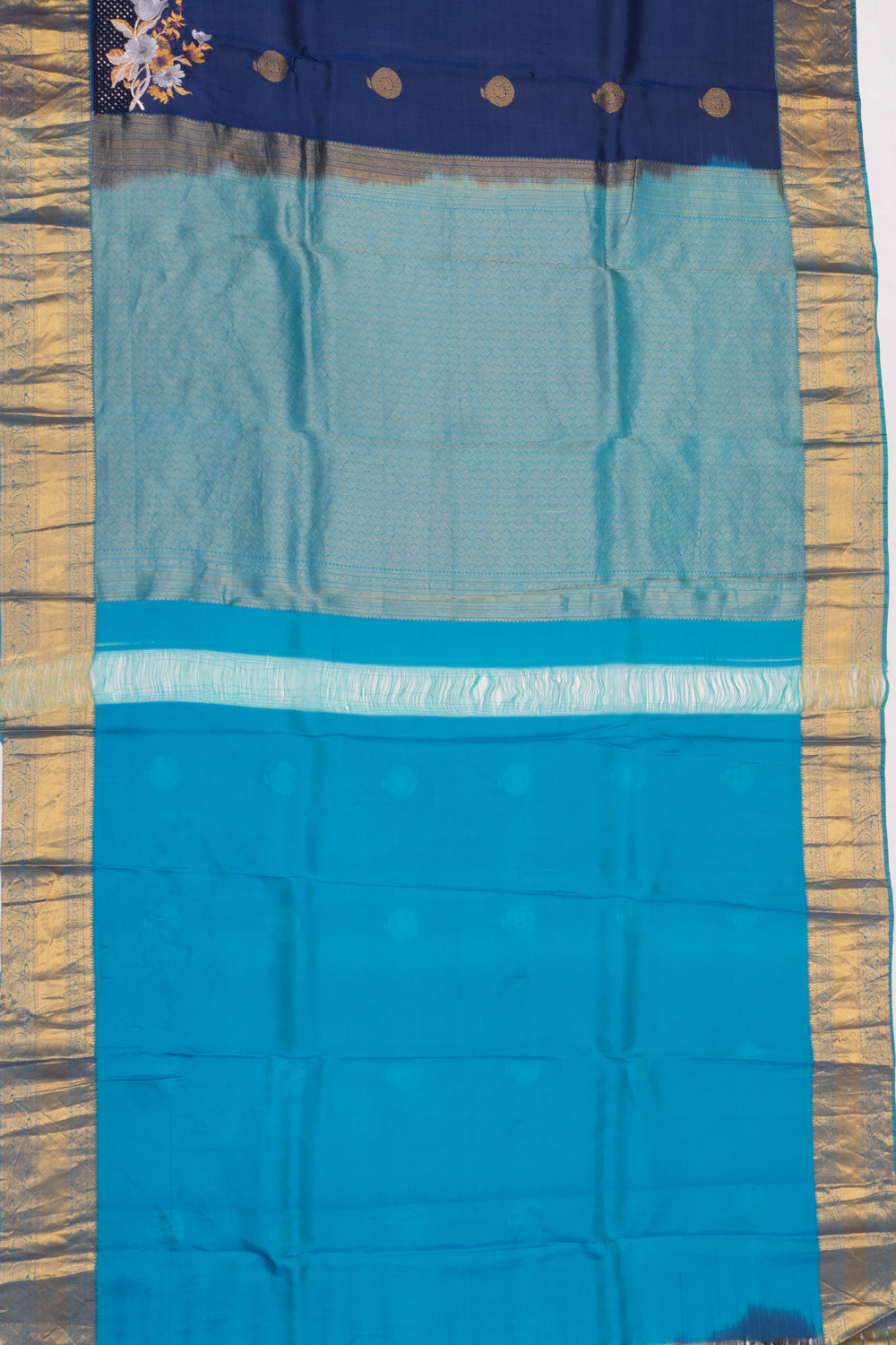 Soft Silk Butta Blue Saree With Cut Work