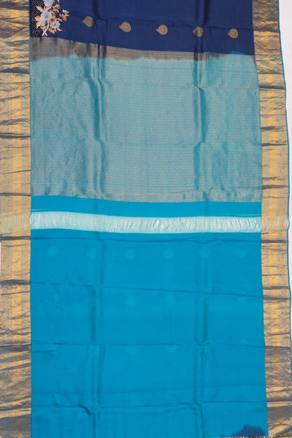 Soft Silk Butta Blue Saree With Cut Work