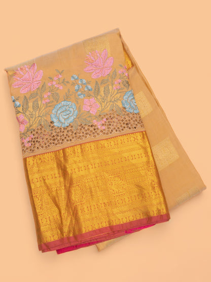 Soft Silk Butta Cream Saree With Cut Work