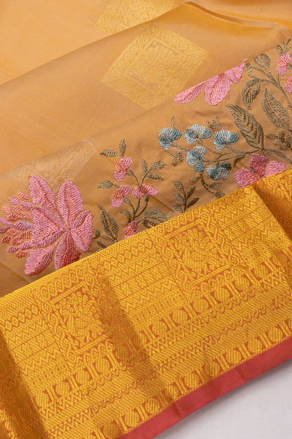 Soft Silk Butta Cream Saree With Cut Work