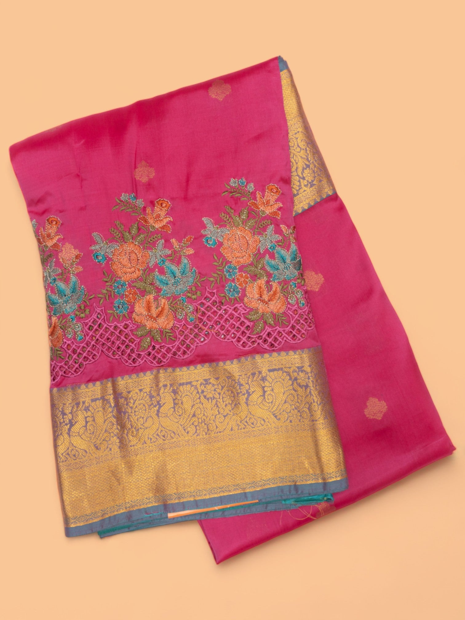 Soft Silk Butta Pink Saree With Cut Work
