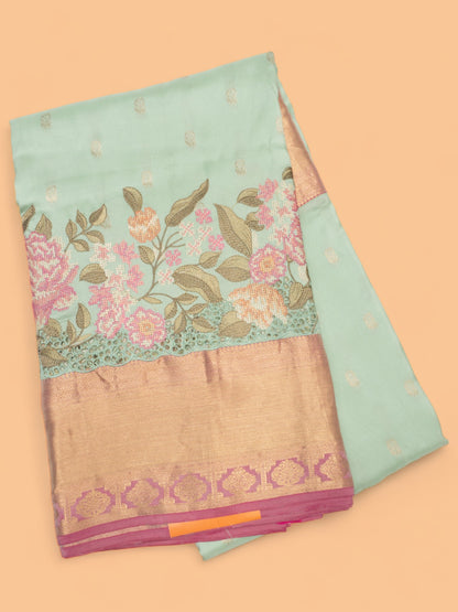 Soft Silk Butta Pastel Green Saree With Cut Work