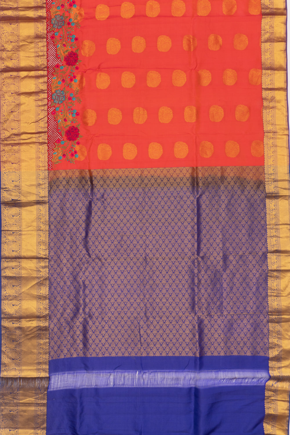 Soft Silk Butta Orange Saree With Cut Work