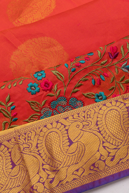 Soft Silk Butta Orange Saree With Cut Work