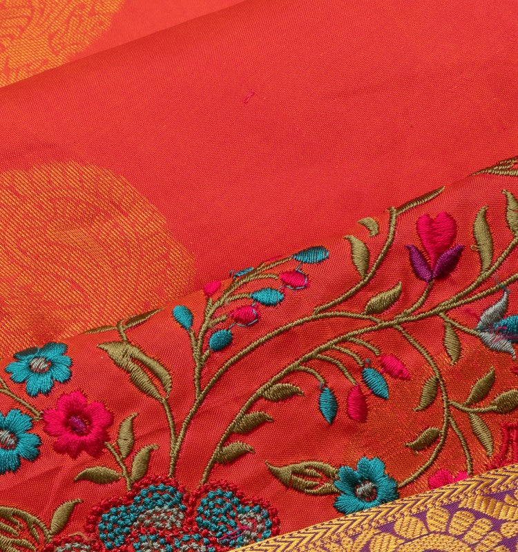 Soft Silk Butta Orange Saree With Cut Work