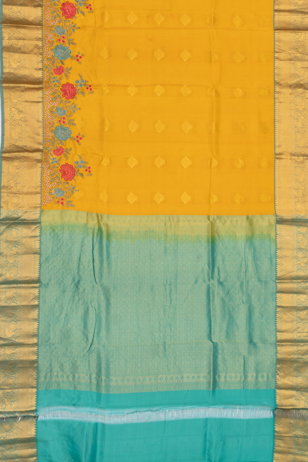 Soft Silk Butta Mustard Yellow Saree With Cut Work
