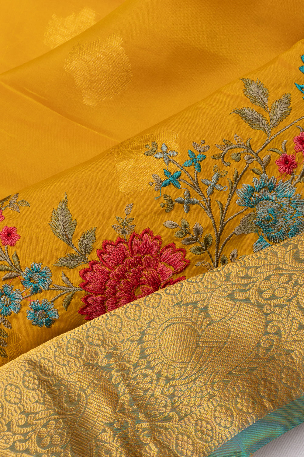 Soft Silk Butta Mustard Yellow Saree With Cut Work