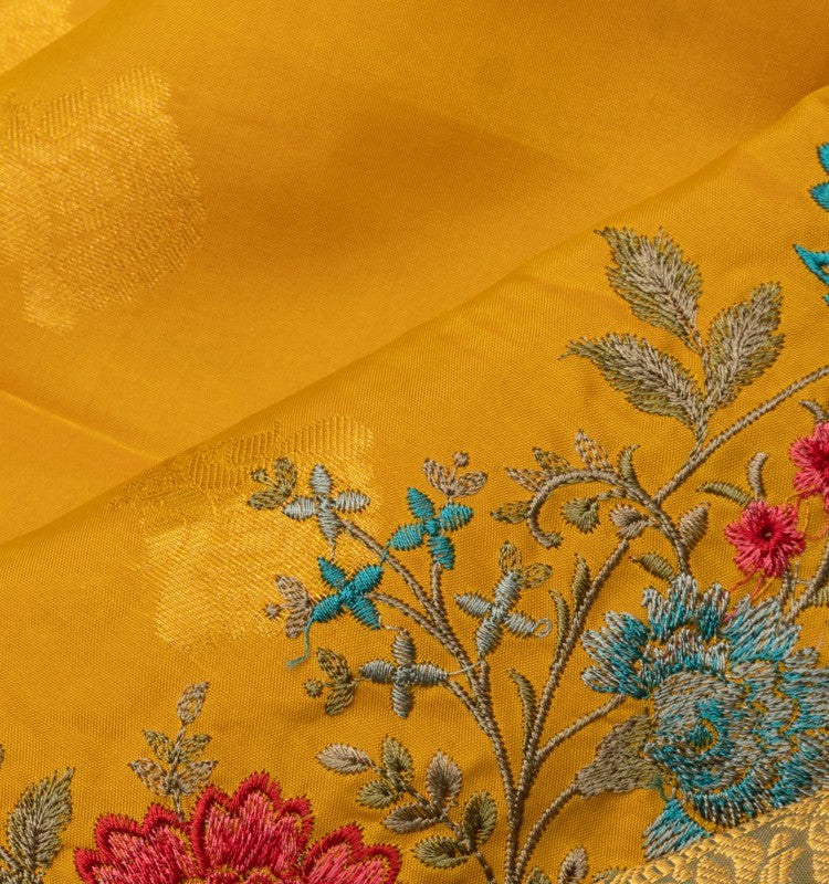 Soft Silk Butta Mustard Yellow Saree With Cut Work