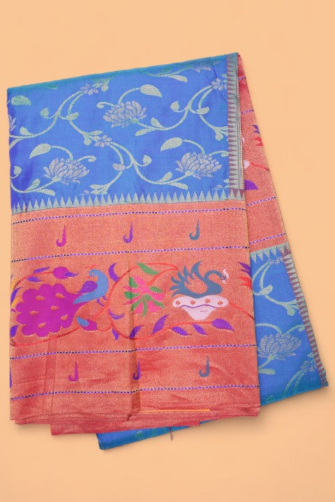 Muniya Silk Jaal Teal Blue Saree