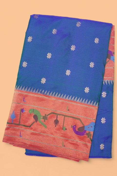 Muniya Silk Butta Teal Blue Saree