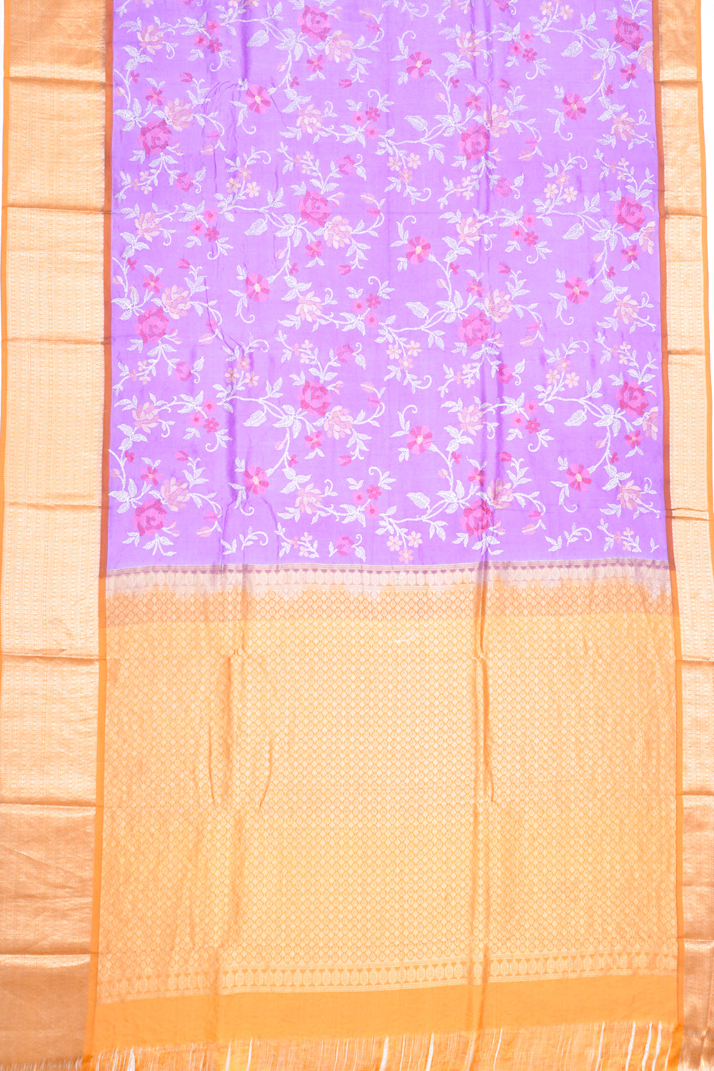 Chiniya Silk Floral Embroidery Lavender Saree