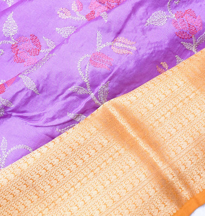 Chiniya Silk Floral Embroidery Lavender Saree