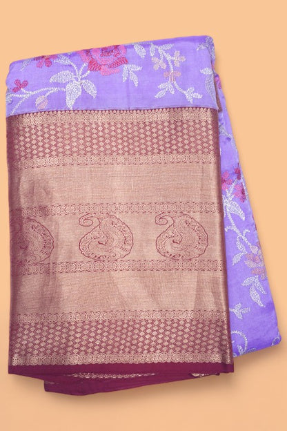 Chiniya Silk Floral Embroider Lavender Saree