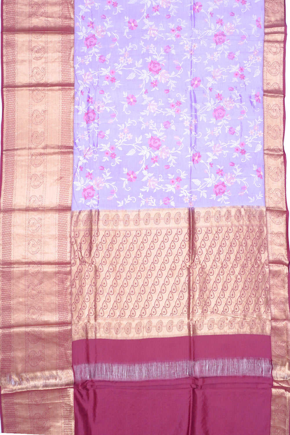 Chiniya Silk Floral Embroider Lavender Saree
