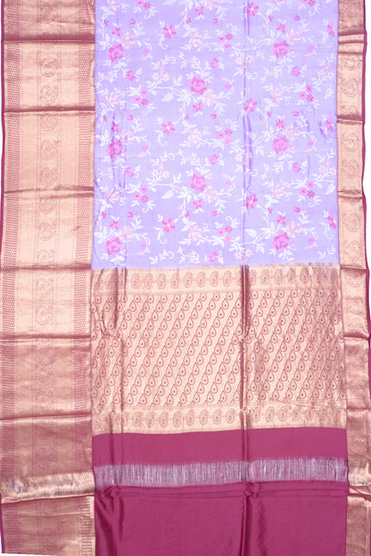 Chiniya Silk Floral Embroider Lavender Saree