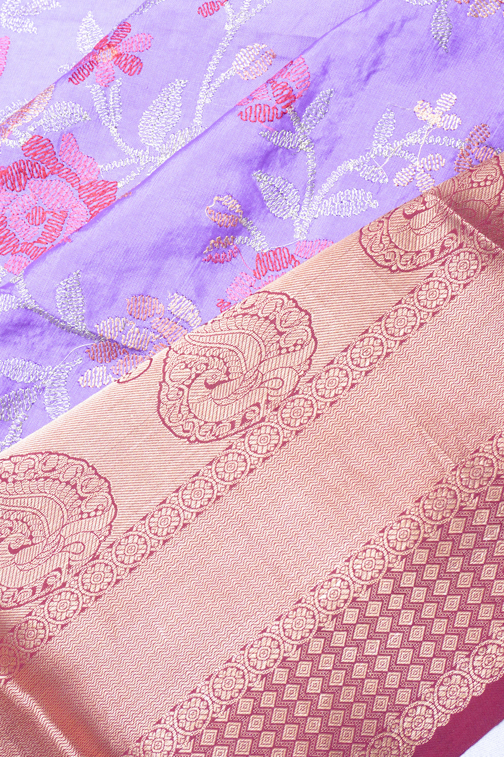 Chiniya Silk Floral Embroider Lavender Saree