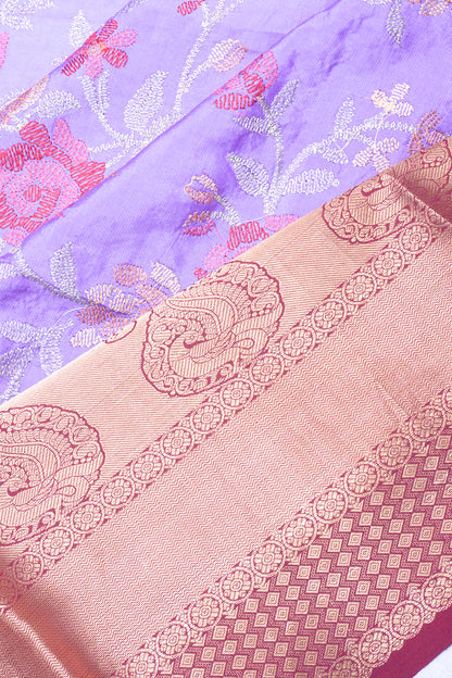 Chiniya Silk Floral Embroider Lavender Saree