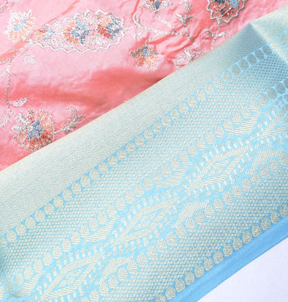 Chiniya Silk Floral Embroidery Pink Saree