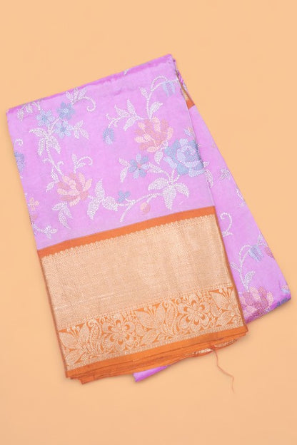 Chiniya Silk Floral Embroidery Pink Saree