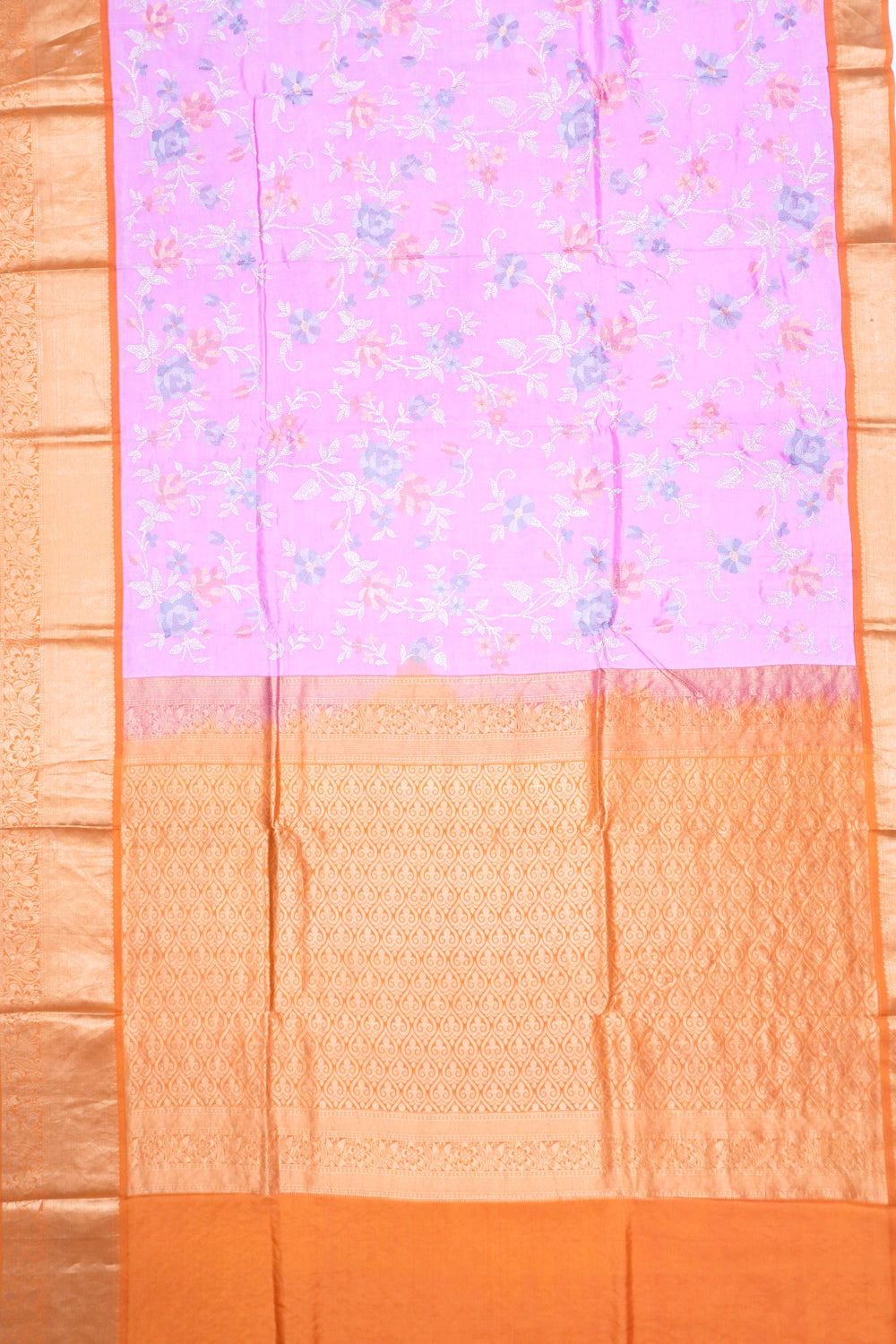 Chiniya Silk Floral Embroidery Pink Saree