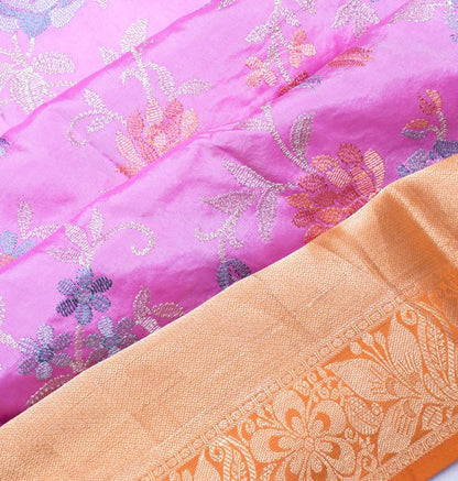 Chiniya Silk Floral Embroidery Pink Saree