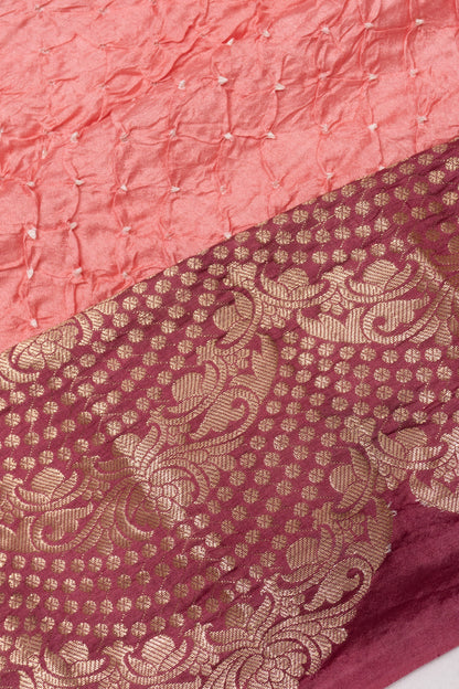 Chiniya Silk Bandhani Peach Saree