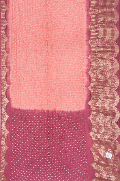 Chiniya Silk Bandhani Peach Saree