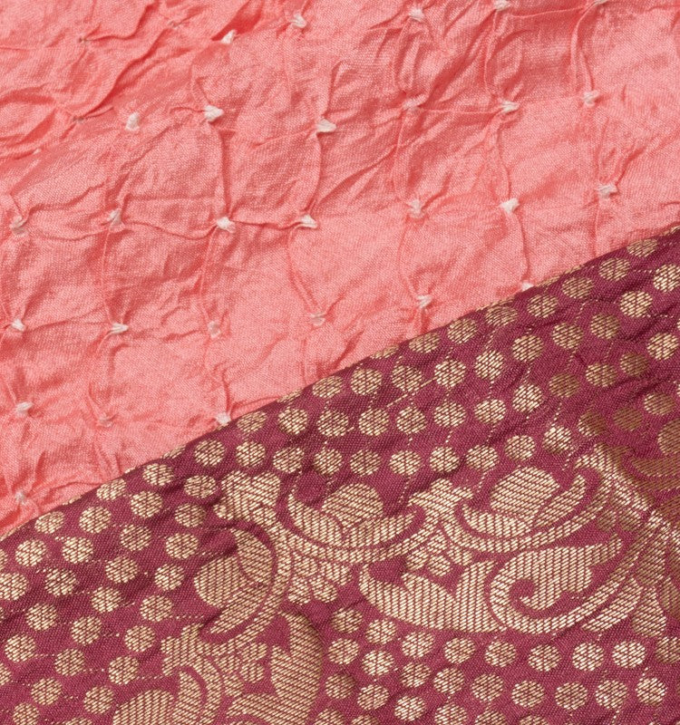 Chiniya Silk Bandhani Peach Saree