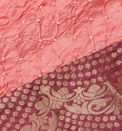 Chiniya Silk Bandhani Peach Saree