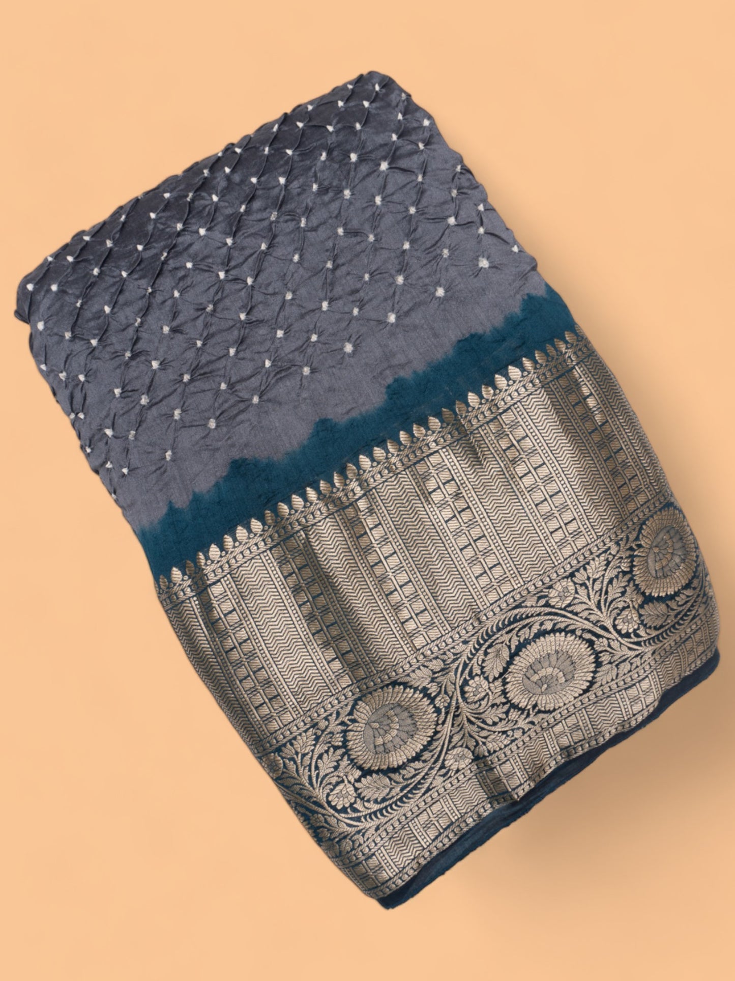 Chiniya Silk Bandhani Grey Saree