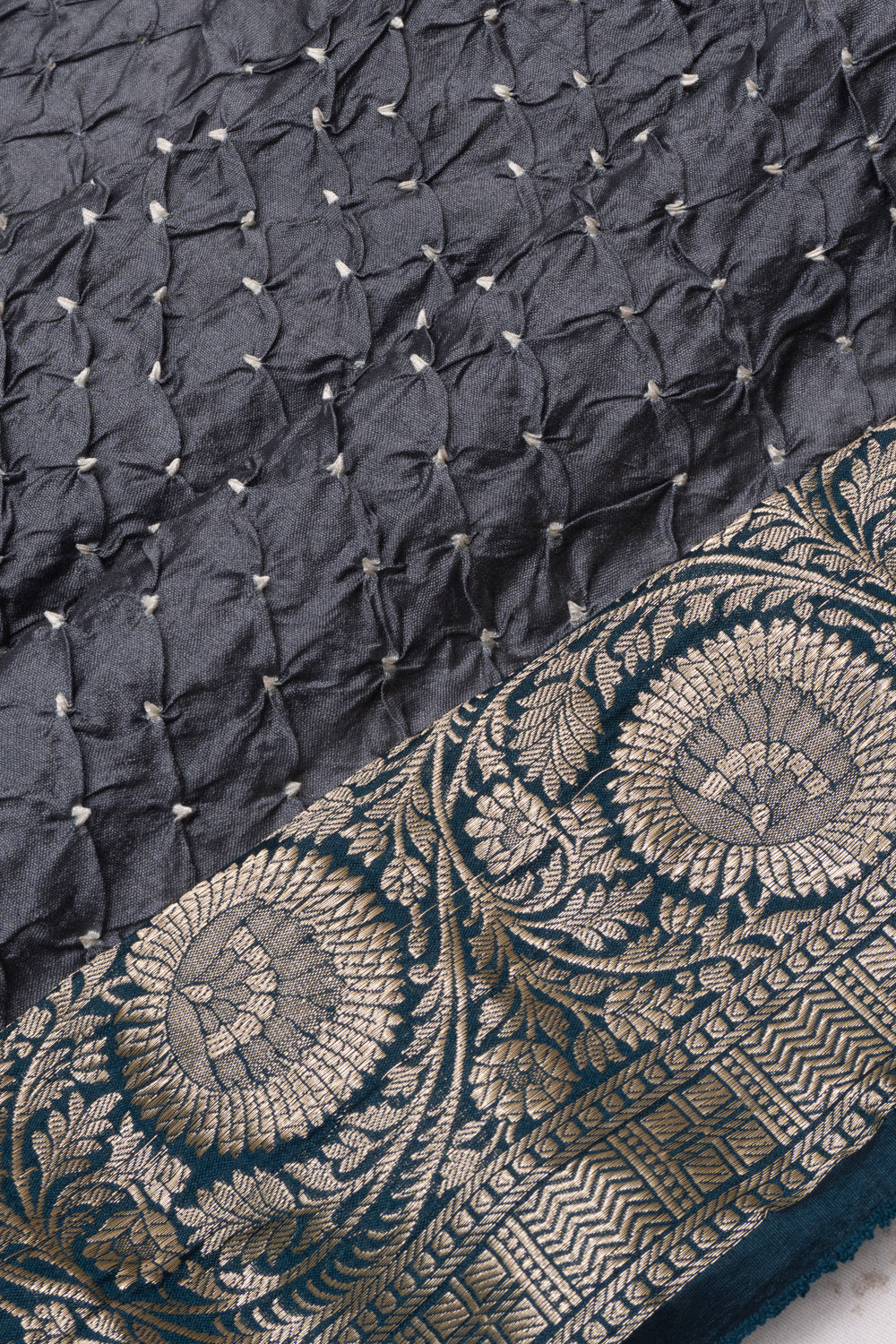Chiniya Silk Bandhani Grey Saree