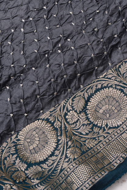 Chiniya Silk Bandhani Grey Saree