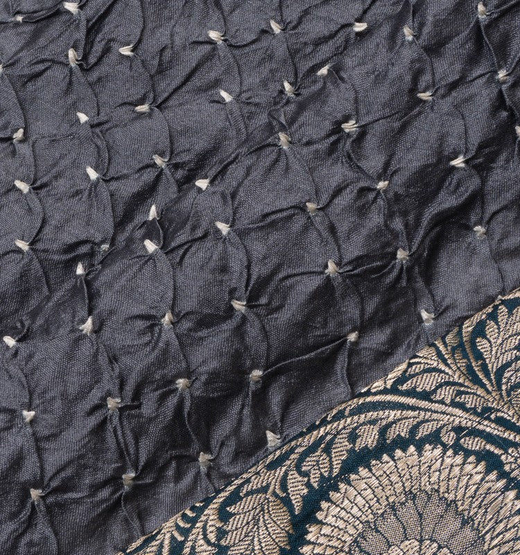 Chiniya Silk Bandhani Grey Saree